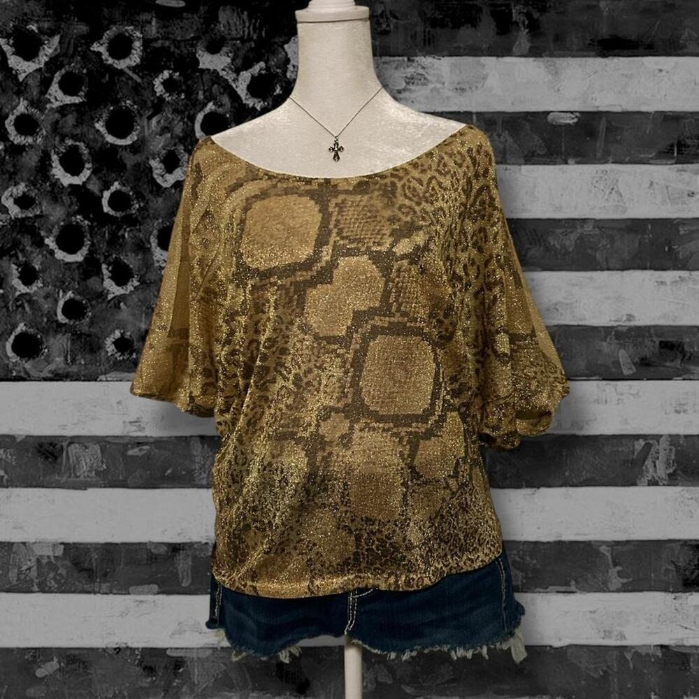 Sheer yellow gold vintage charlotte russe animal print batwing dolman